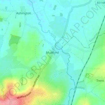 Mudford topographic map, elevation, terrain