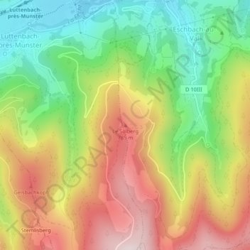 Le Solberg topographic map, elevation, terrain