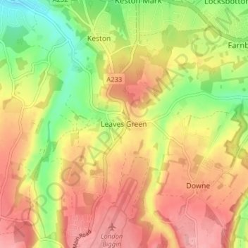 Leaves Green topographic map, elevation, terrain