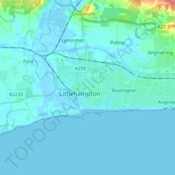 Littlehampton topographic map, elevation, terrain
