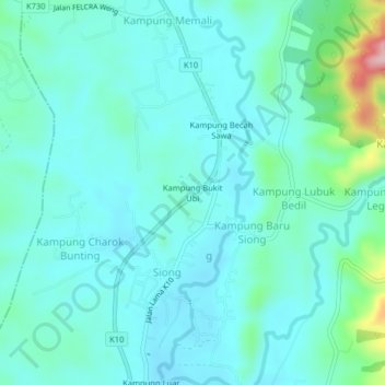 Kampung Bukit Ubi topographic map, elevation, terrain