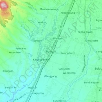 Pakisaji topographic map, elevation, terrain