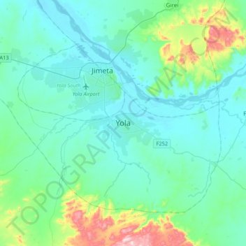 Yola topographic map, elevation, terrain