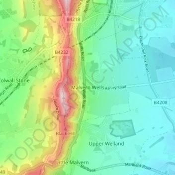 Malvern Wells topographic map, elevation, terrain