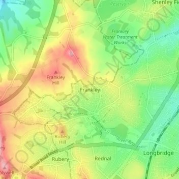 Frankley topographic map, elevation, terrain