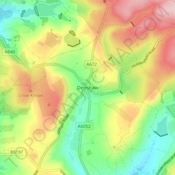 Denshaw topographic map, elevation, terrain