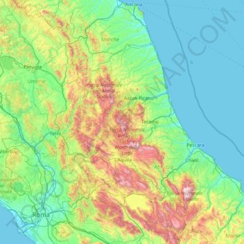 Monti della Laga topographic map, elevation, terrain