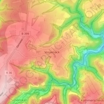 Vossenack topographic map, elevation, terrain