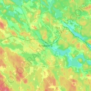 Åtvidaberg topographic map, elevation, terrain