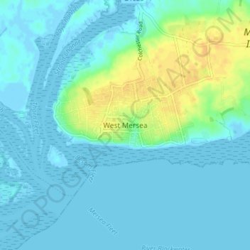 West Mersea topographic map, elevation, terrain
