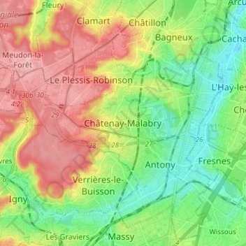 Châtenay-Malabry topographic map, elevation, terrain