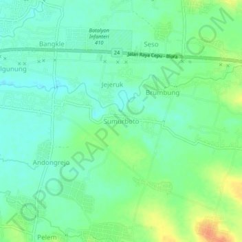 Sumurboto topographic map, elevation, terrain