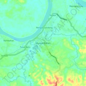 Muara Bulian topographic map, elevation, terrain