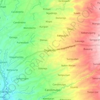 Tegalrejo topographic map, elevation, terrain