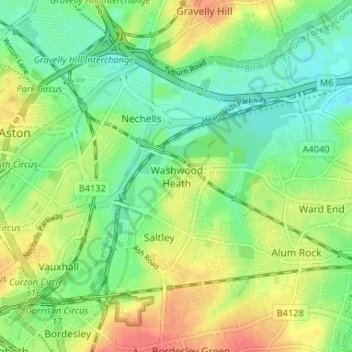 Washwood Heath topographic map, elevation, terrain