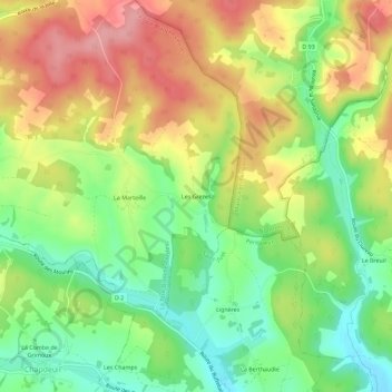 Les Grezes topographic map, elevation, terrain