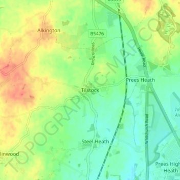 Tilstock topographic map, elevation, terrain