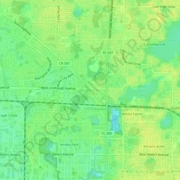 Mullis City topographic map, elevation, terrain