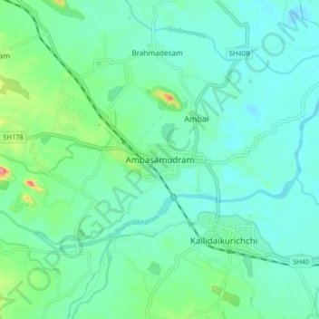 Ambasamudram topographic map, elevation, terrain