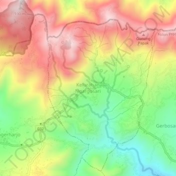 Kelurahan Ngargosari topographic map, elevation, terrain