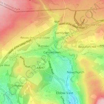 Carmeltown topographic map, elevation, terrain
