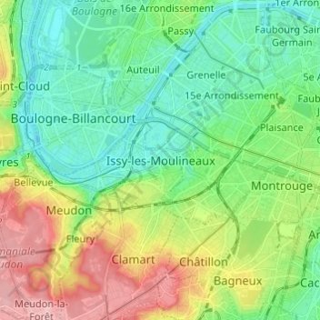 Issy-les-Moulineaux topographic map, elevation, terrain