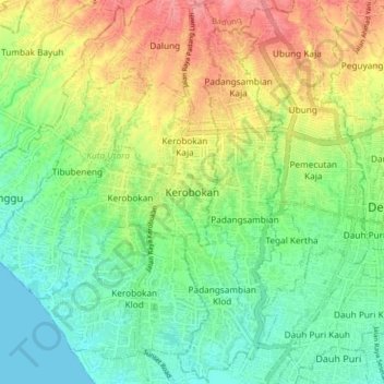 Kerobokan topographic map, elevation, terrain