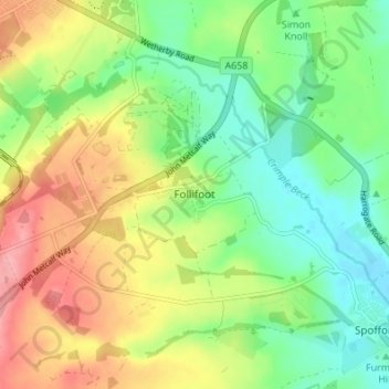 Follifoot topographic map, elevation, terrain