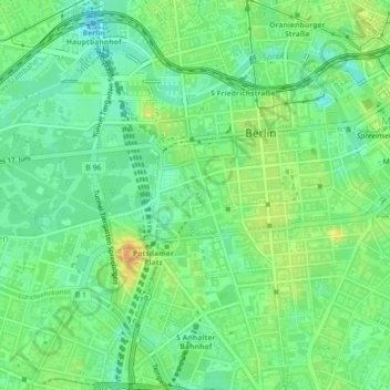 Battle of Berlin topographic map, elevation, terrain