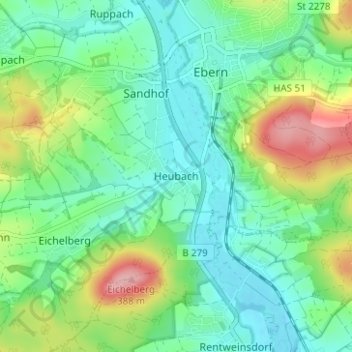 Heubach topographic map, elevation, terrain