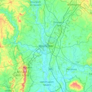 Worcester topographic map, elevation, terrain