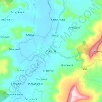 Gargoti topographic map, elevation, terrain