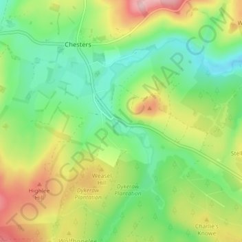 Southdean topographic map, elevation, terrain