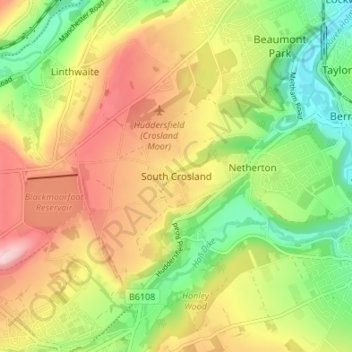 South Crosland topographic map, elevation, terrain