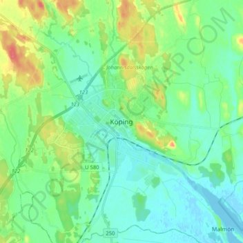 Köping topographic map, elevation, terrain