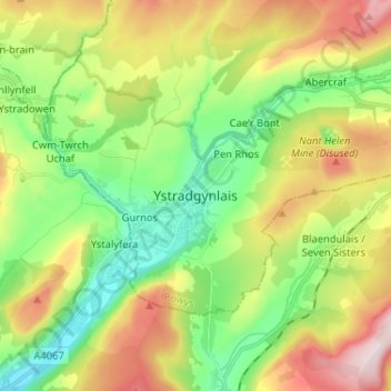 Ystradgynlais topographic map, elevation, terrain