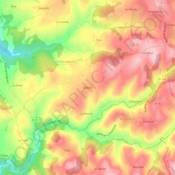 Estaing topographic map, elevation, terrain