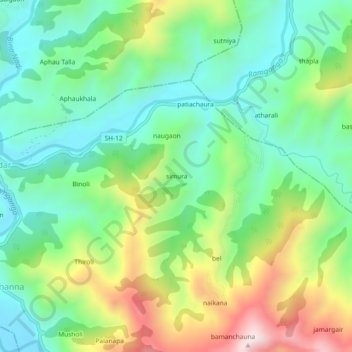 simura topographic map, elevation, terrain