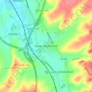 Great Chesterford topographic map, elevation, terrain