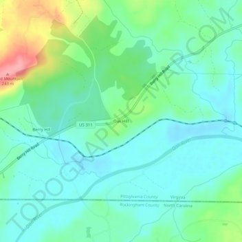 Oak Hill topographic map, elevation, terrain