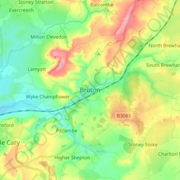 Bruton topographic map, elevation, terrain
