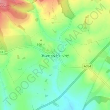 Sixpenny Handley topographic map, elevation, terrain