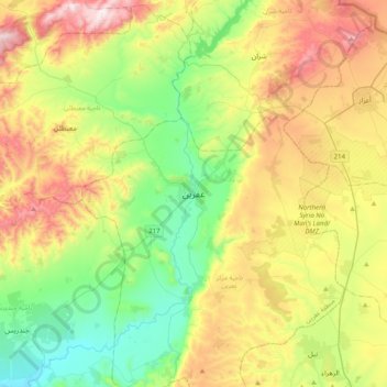 Afrin topographic map, elevation, terrain