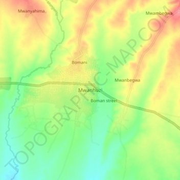 Mwanhuzi topographic map, elevation, terrain