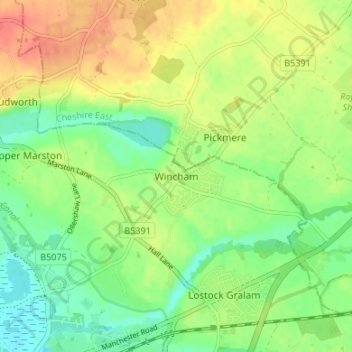 Wincham topographic map, elevation, terrain