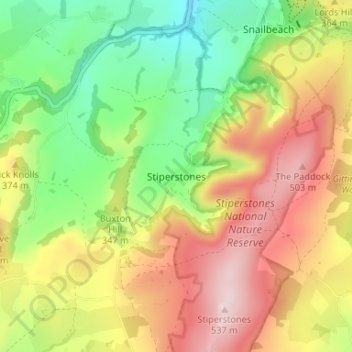 Stiperstones topographic map, elevation, terrain