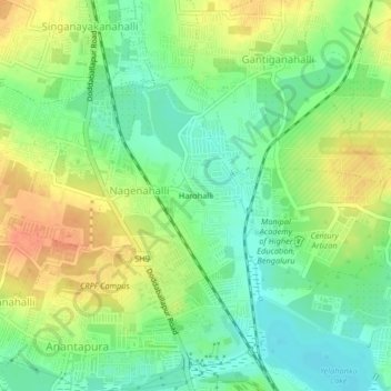 Harohalli topographic map, elevation, terrain