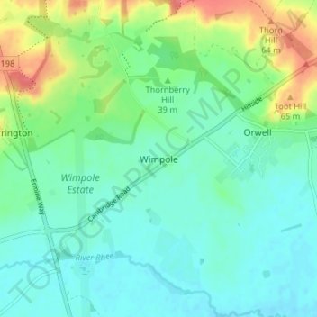 Wimpole topographic map, elevation, terrain