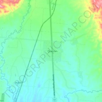 Quezon topographic map, elevation, terrain