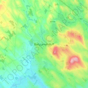 Ballyjamesduff topographic map, elevation, terrain